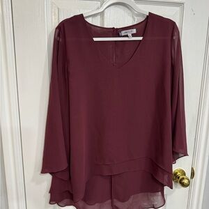 Jennifer Lopez Women's Plum Layered V-Neck Chiffon Blouse